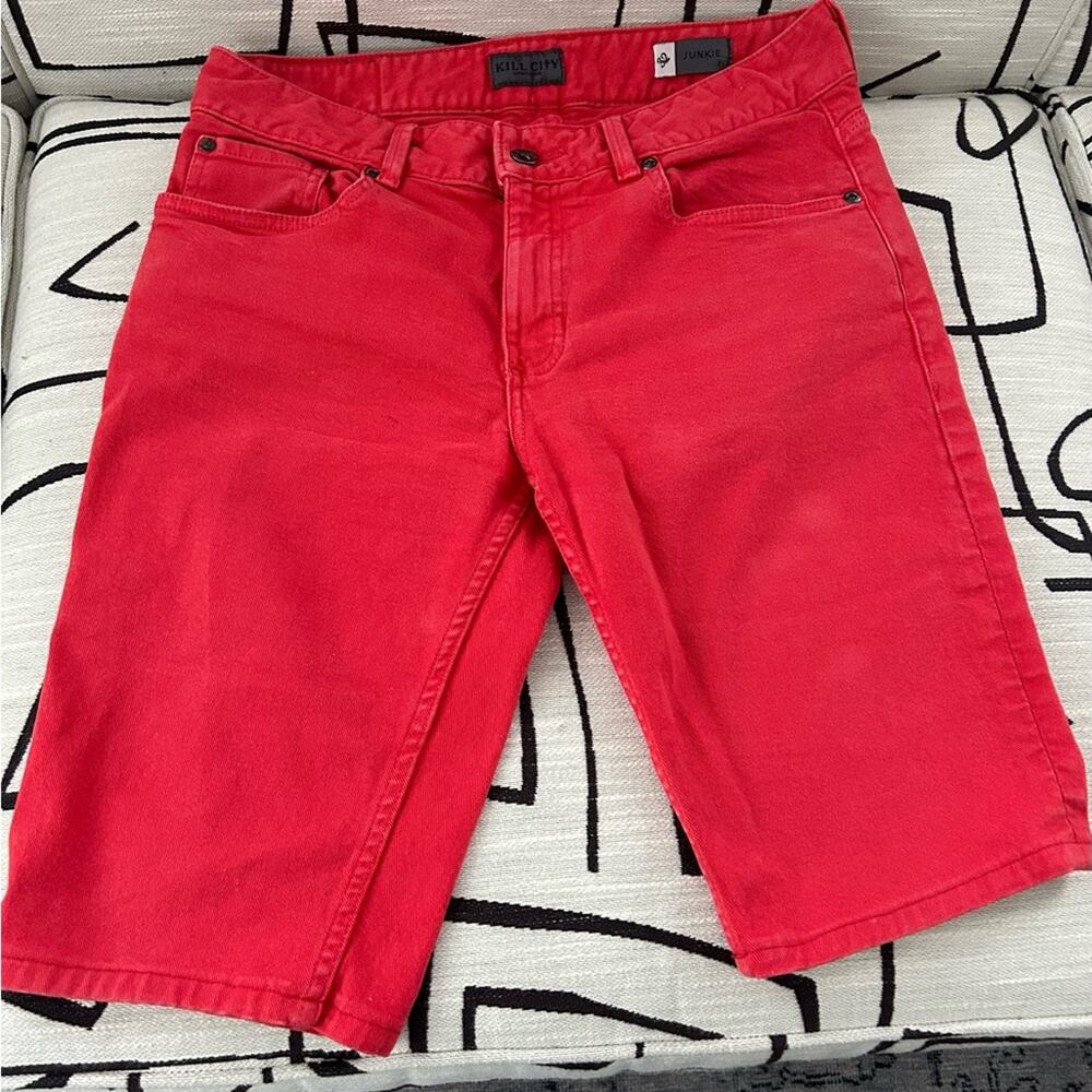 Kill city conspirators unisex Orange denim jean shorts W32